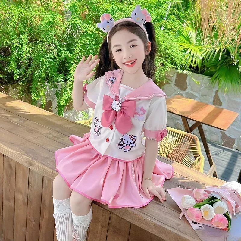 Sanrio Kuromi Children's CosPlay Academy Style Pleated Skirt Girl Kawaii Princess Clothes Children's JK Uniform Birthday Gifts