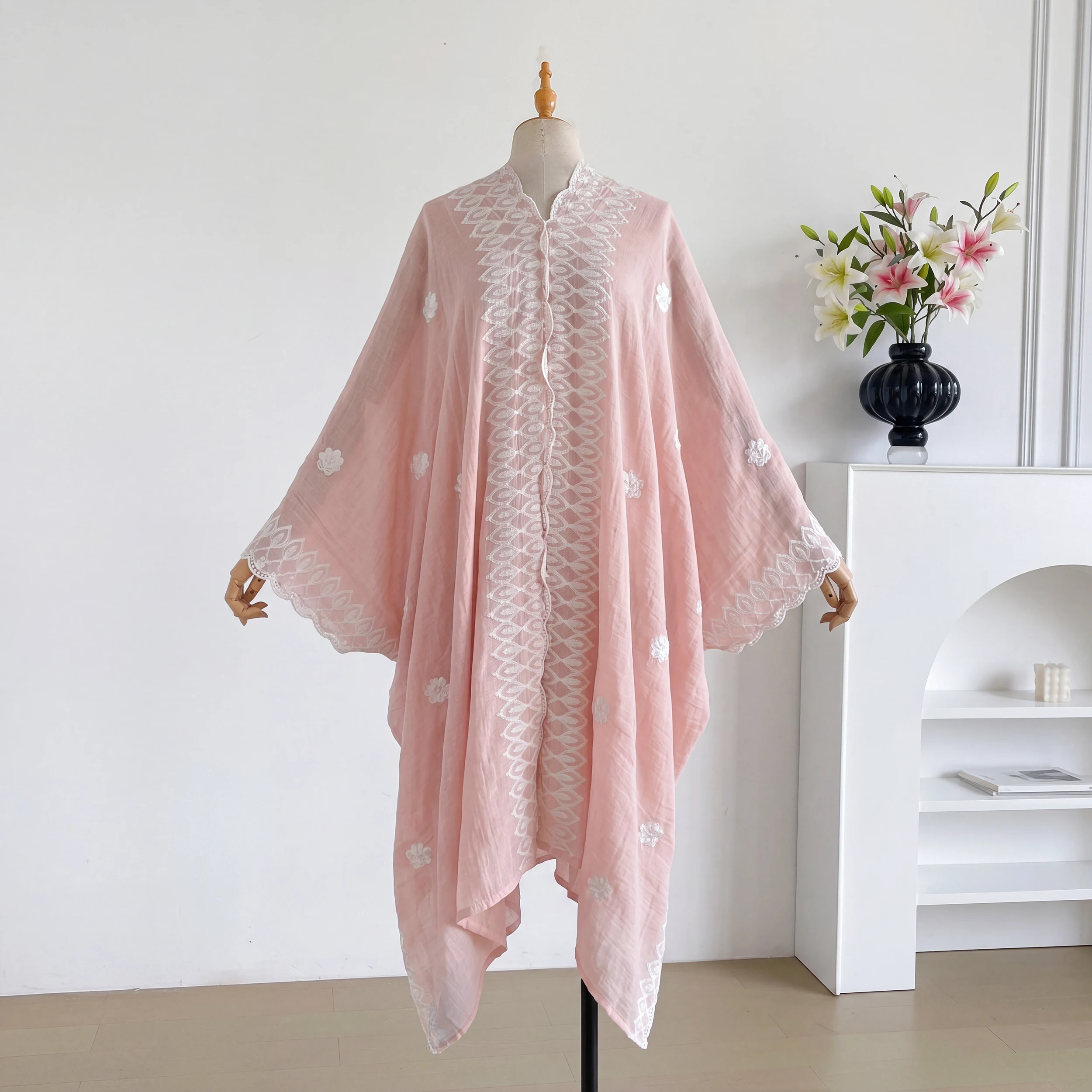 Boho Ethnic Floral Lace Embroidery Cape Poncho, Batwing Irregular Shawl, Women Beach Travel Light Cover Up Cloak