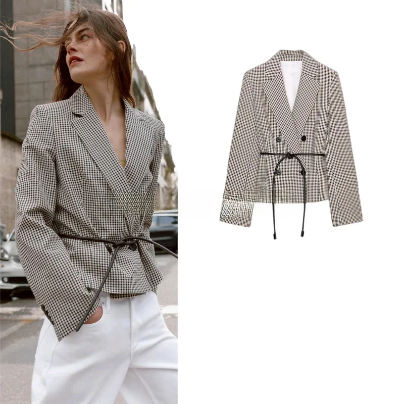 

Новая весенняя женская укороченная куртка с поясом, подплечниками, длинными рукавами, отложным воротником, в деловом стиле, приталенная, для повседневной носки