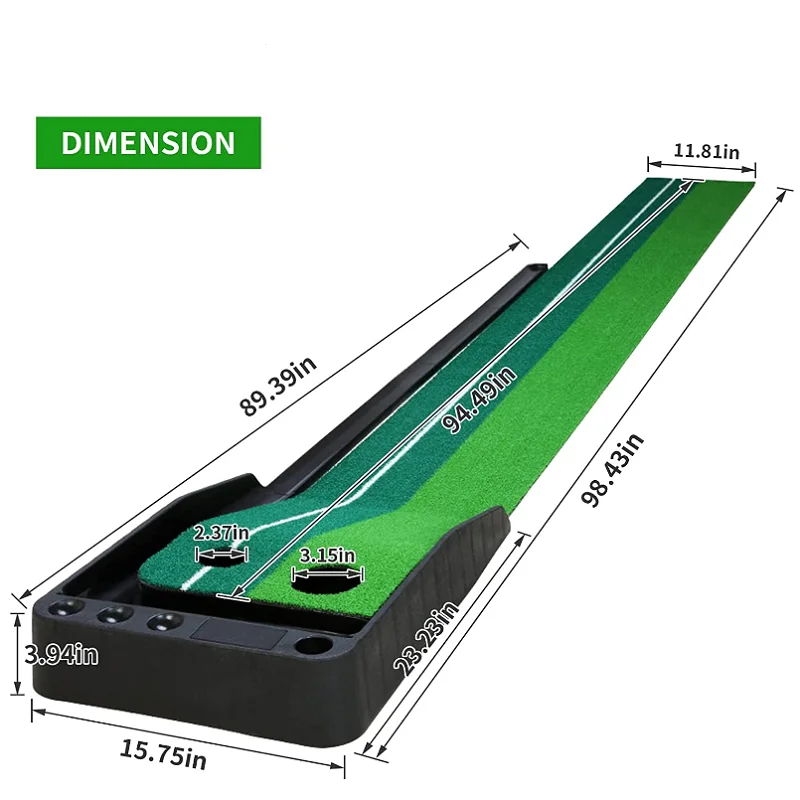 2.5M Golf Putting Green Portable Putting Mat with Auto Ball Return Function for Indoor and Outdoor Golf Practice