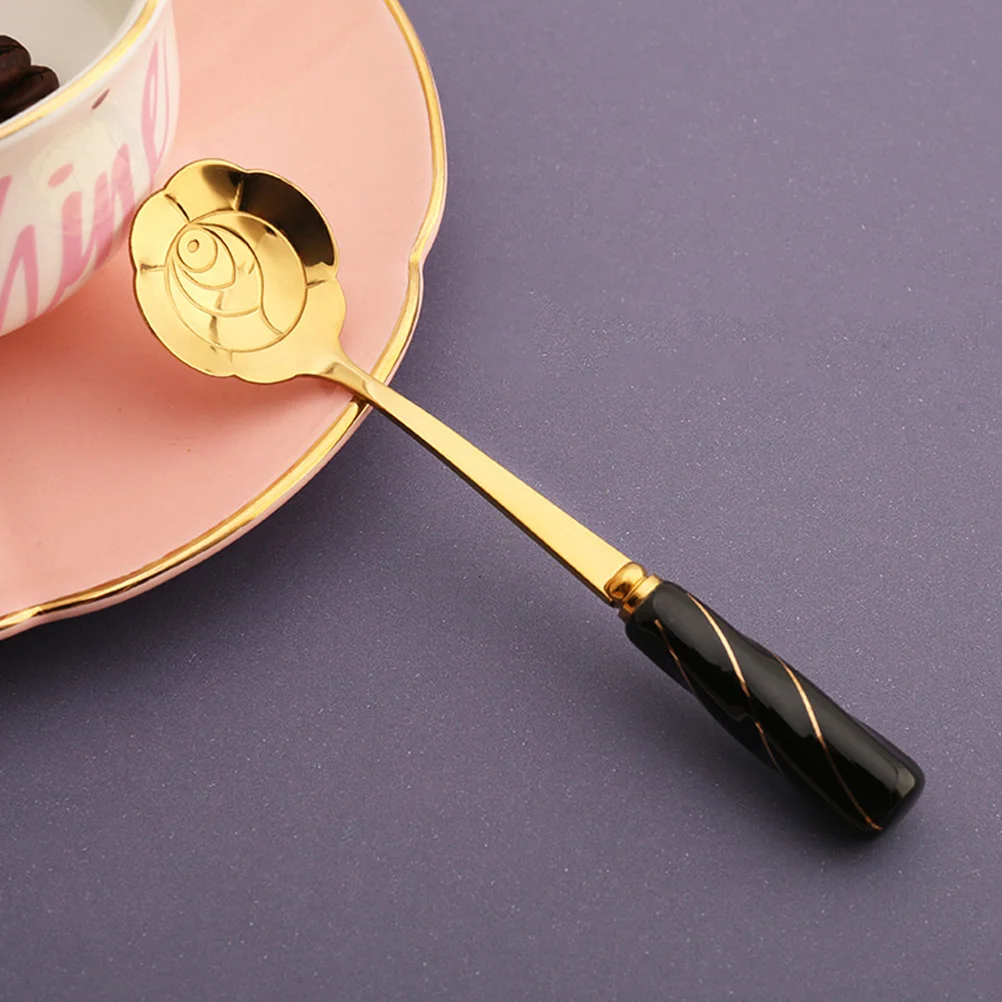 

4 Pcs Flower-shaped Spoon Face Ceramic Handle Silicone Scoop Ice Cream Dessert Spoons Stainless Steel