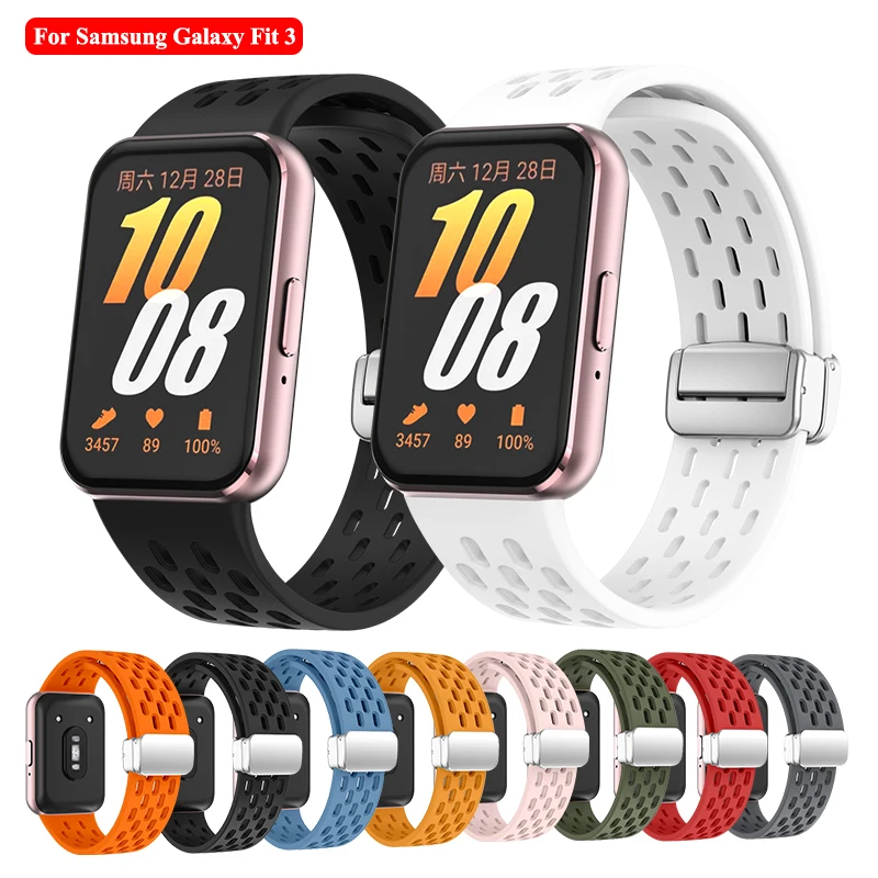 

Magnetic Buckle Original Galaxy Fit 3 Bracelet Strap Band Black Watch Samsung Magnetic Quick Silicone Buckle Watches Accessories