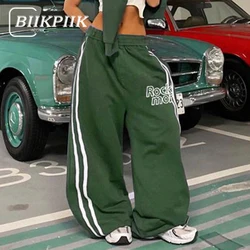 BIIKPIIK Letter Print Striped Loose Streetwear Pants Fashion Casual All-match Straight Trousers Sporty Women Sweatpants Fitness