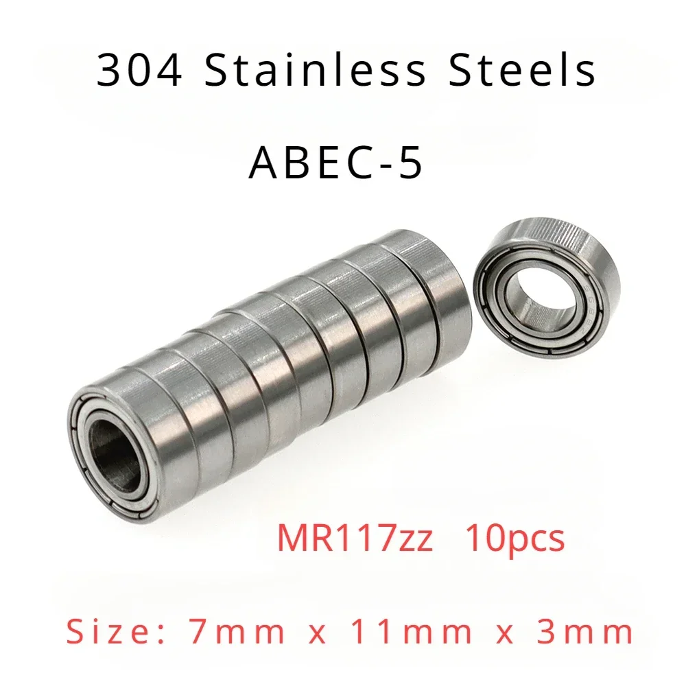 

Veekaft High Performance 304 Stainless Steel ABEC-5 Miniature Deep Groove Ball Bearings - MR117zz 7mmx11mmx3mm of 10pcs