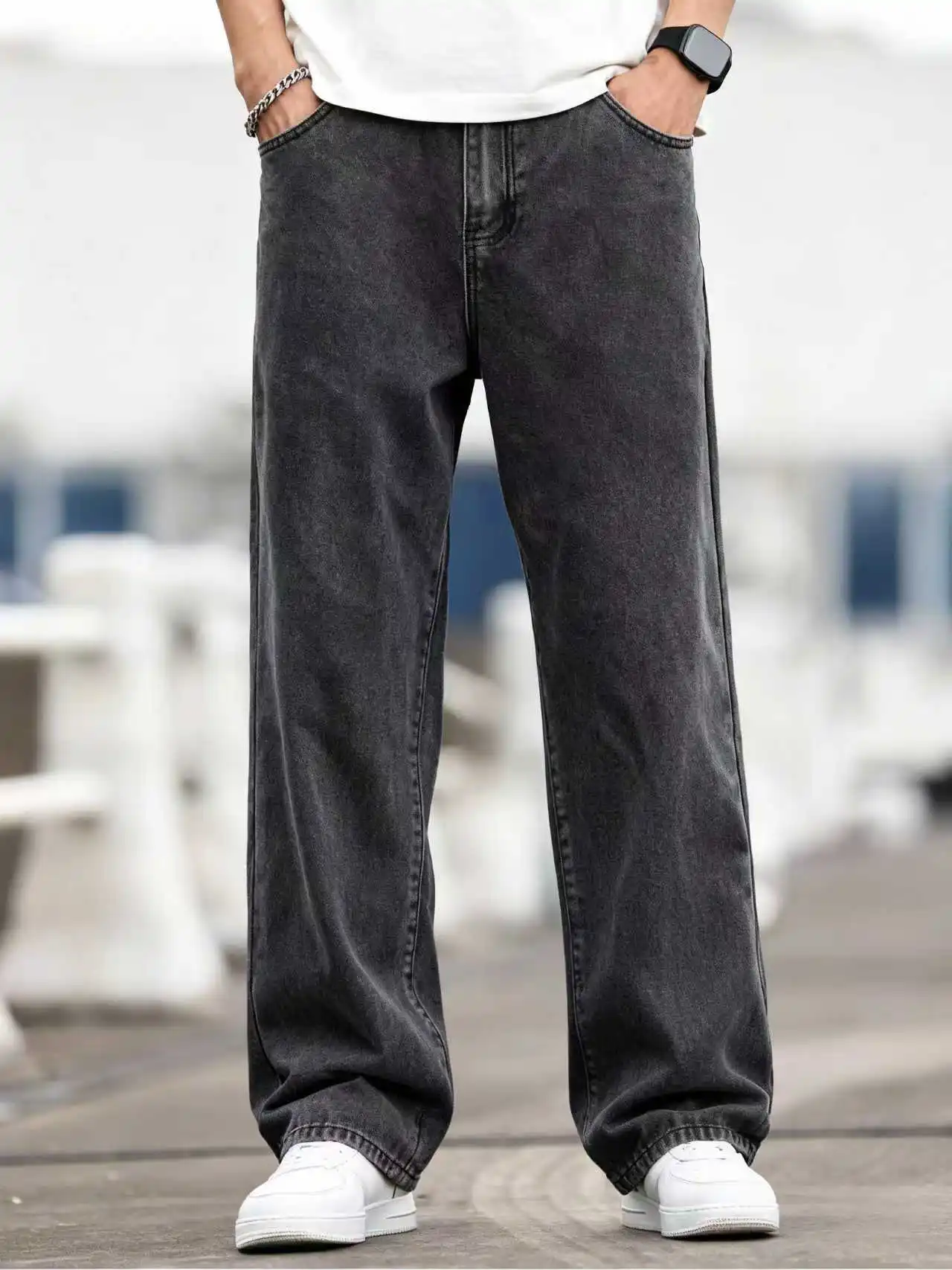 جينز رجالي واسع الساق مريح وفضفاض مناسب لجميع المواسم يمكن ارتداؤه على طراز الشارع الحضري للنزهات اليومية والتجمعات غير الرسمية #6