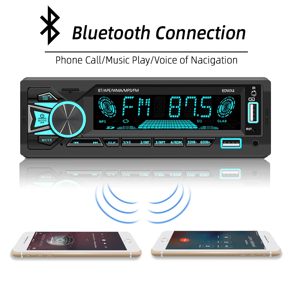 HIPPBQCC 1 Din Car Radio Stereo MP3 Player Bluetooth FM Receiver With Remote Control AUX/USB/TF Support Phone Charging