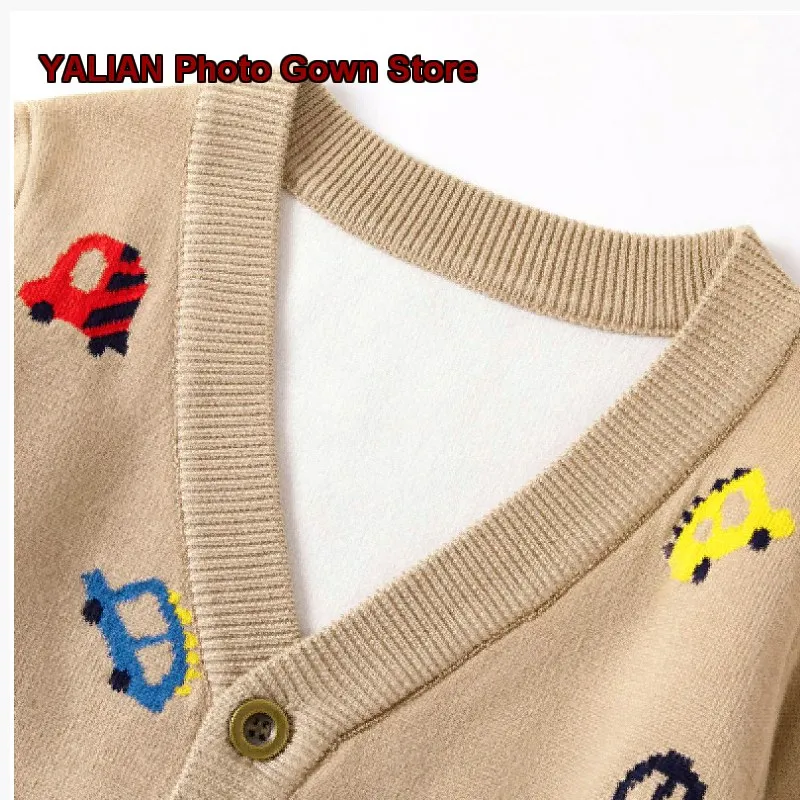 2026 Spring Autumn Cartoon Car Boys Kids Infants Knit Top Coat Western Style