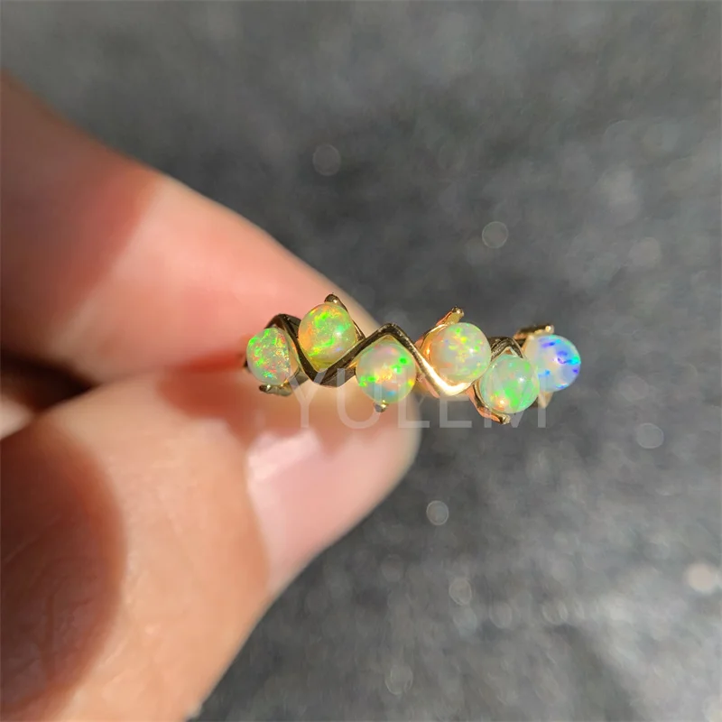 YULEM White Fire Natural Opal 3mm 5pcs Opal Wave Shape Vintage Silver 925 Wedding Engagement Rings for Women