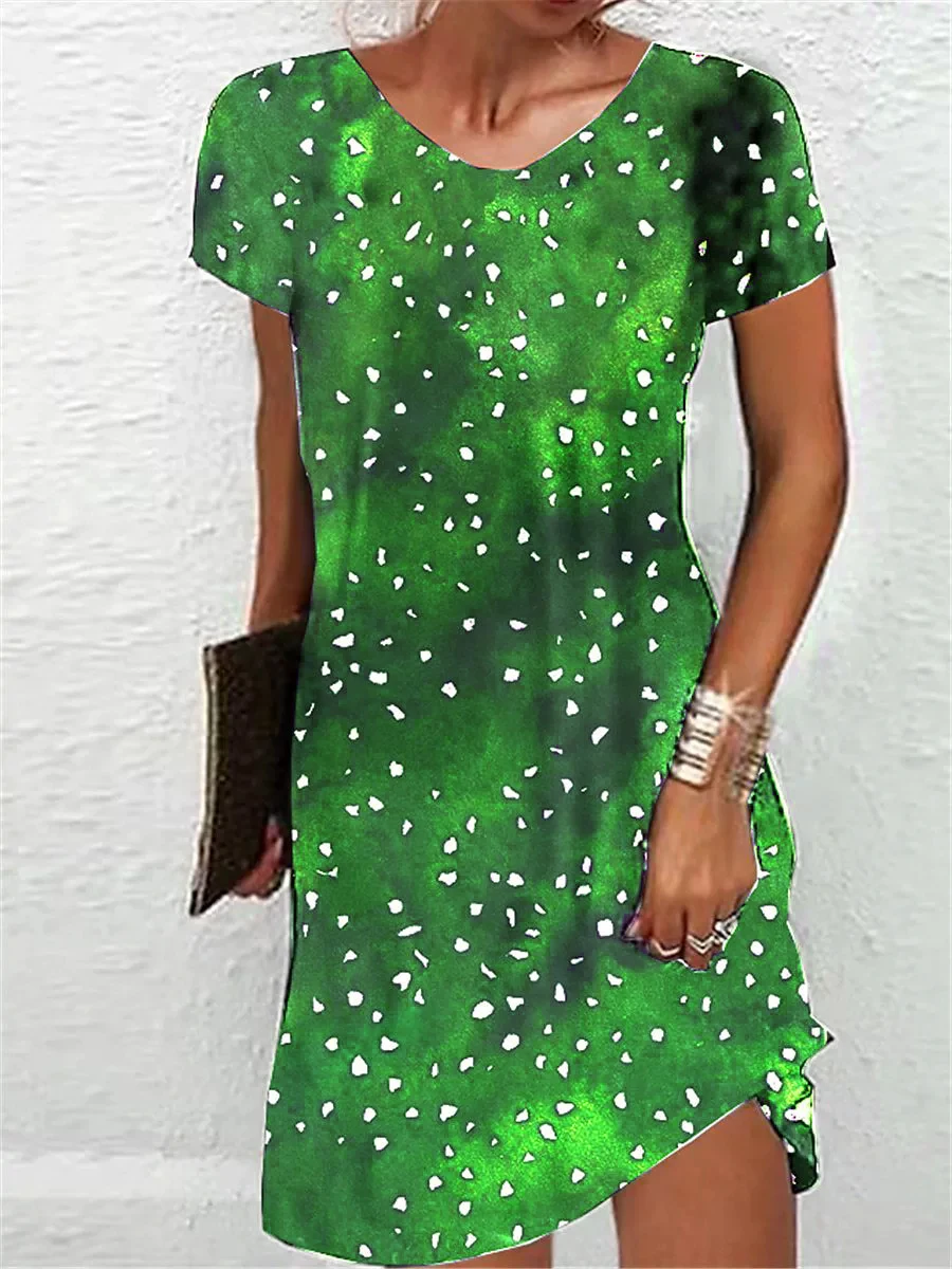 Fashion Dot And Tie-dye Pattern Women Mini Dresses Short Sleeve 3d Print Gradient Street Ladies Dress 3XL Plus Size Casual Dress