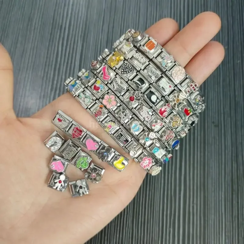 100Pcs Italian Charm Bracelet Module Set Interchangeable Stainless Steel Modular Links Jewelry Making Components