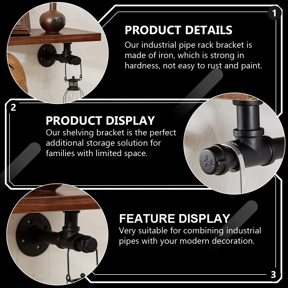 

2Pcs Industrial Shelf Brackets Rustic Iron Wall-Mounted Shelves Supports for Bedroom Garage Office DIY Shelving Bracket Wall