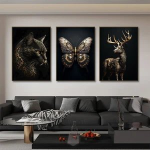 Black gold eagle lion painting on screen metal poster nordic wall art tig wolf swallow aesthetic image for room being decoration 10 Main Sales Aguia - №6