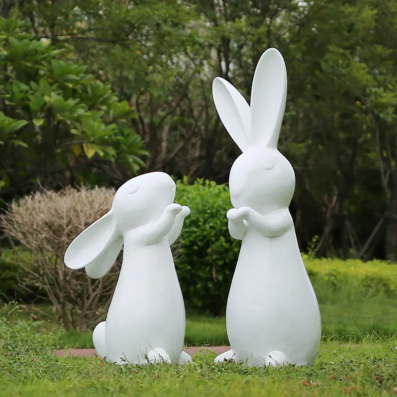 FRP Cartoon Abstract Rabbit Sculpture Outdoor Garden Landscape Sketch Garden Courtyard Lawn Decoration Large Ornament