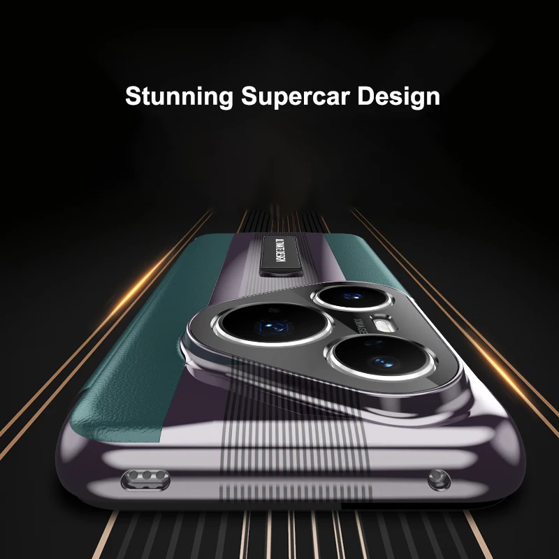 For Huawei Pura 80 Pro Plus Ultra Top Grain Genuine Leather Case Smart View Window Skin Handling Invisible Metal Kickstand Cover