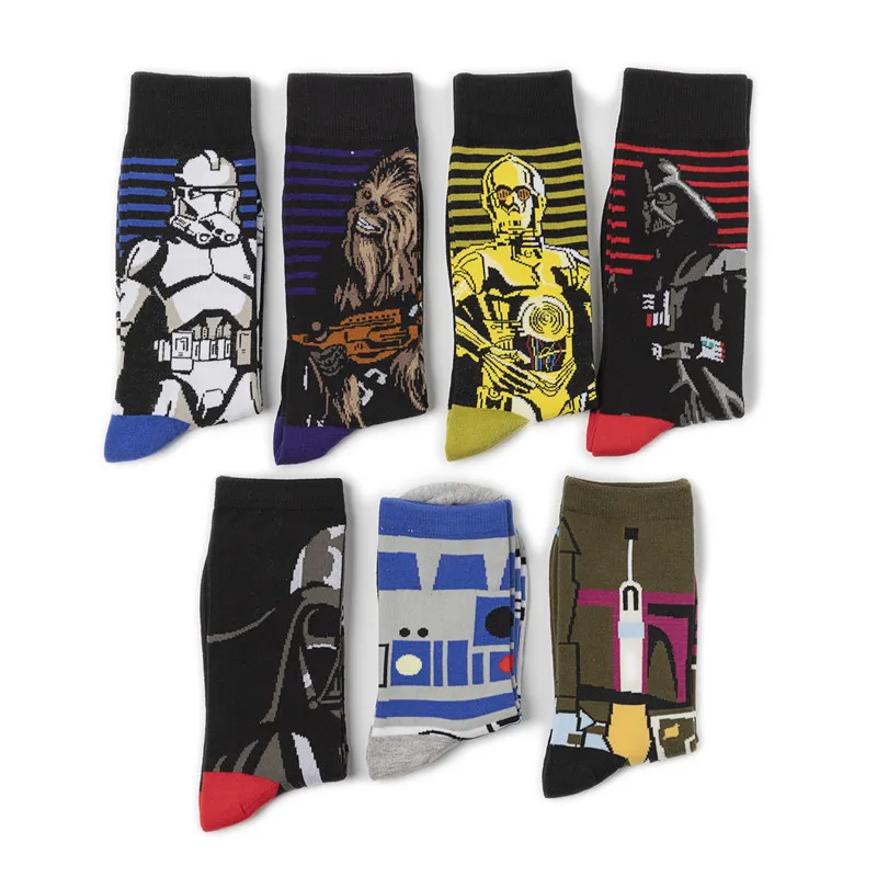 Stars Wars Middle Socks for Men Darth Vader Print Stocking Mandalorian Fashion Anime Hose Cotton Winter Warm Sportwear Gifts