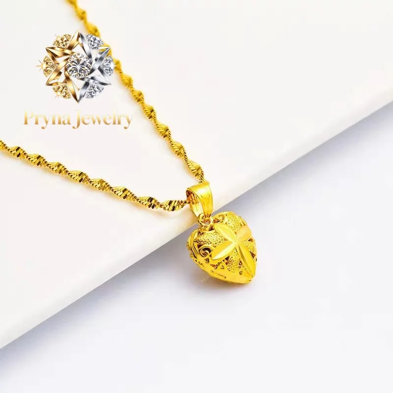 Pryna Jewelry  Women's 24K Gold (AU999) Hollow Drop-Heart Necklace | Openwork carving, micro-diamond glow with magnetic closure