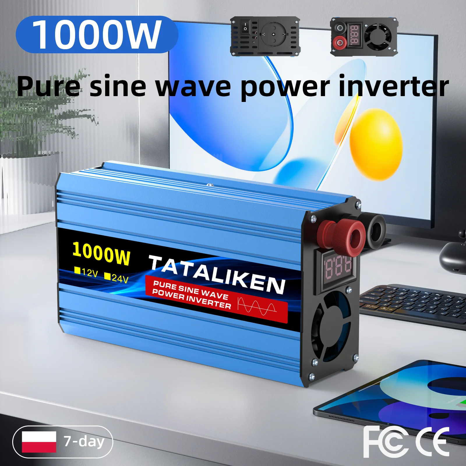 1000W 1600W DC-AC-Stromwandler für Fahrzeuge, 12V auf 220V Steckdosenadapter mit leisem Lüfter, Reisebegleiter für Telefon, Notebook, LED-Licht, Notfälle im Freien