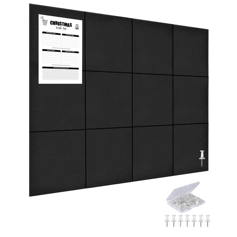 Black Large Felt Cork Pin Note Bulletin Boards Wall Tiles Soundproof Acoustic Panel Wallpaper for Home Office Ceiling Decorative