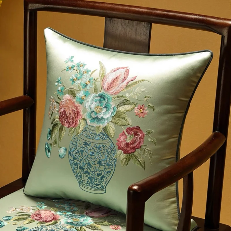 Flowers Pot Pillows Retro Chinese Embroidery Cushion Case Luxury Decorative Pillow Cover For Sofa Chair Home Decorations