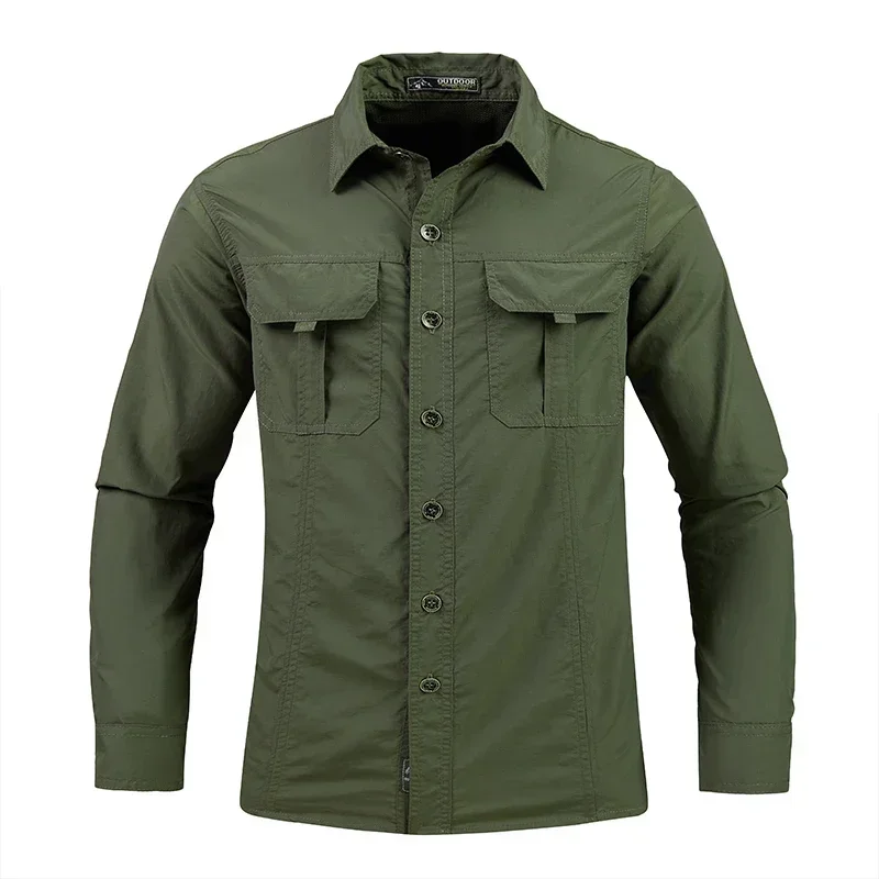 2024 New Men\'s Tactical Shirts Summer Lightweight Quick Drying Shirts Hiking Nylon Shirts Long Sleeve Outdoor Work Cargo Shirts