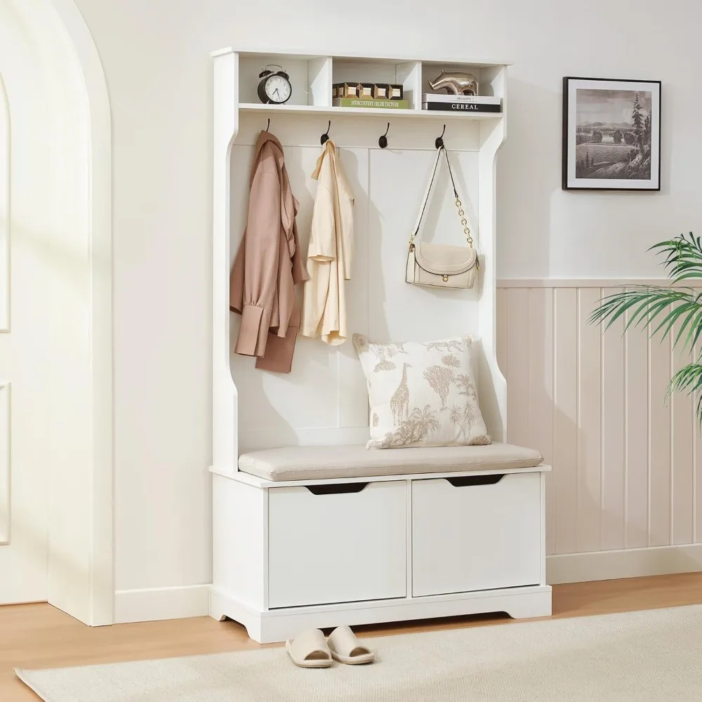 

Hall Tree Bench with Shoe Storage & Coat Rack - Entryway Organizer Shoe Cabinet, Storage Shelf, for Entryway, Mudroom, Living