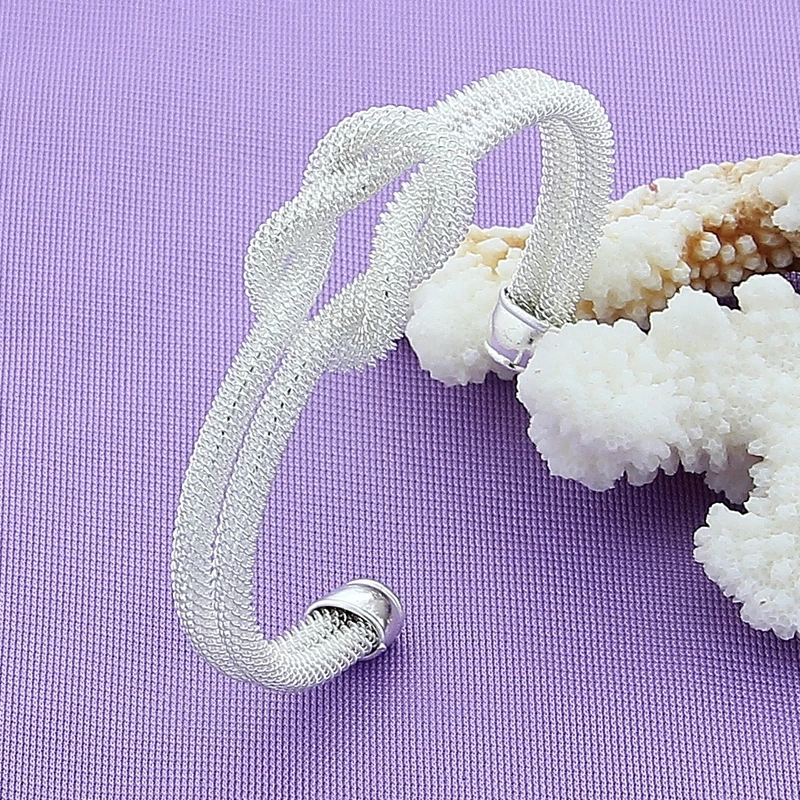 

925 Sterling Silver knot Bangles Bracelet For Women Fashion Wedding Engagement Party Charm Jewelry