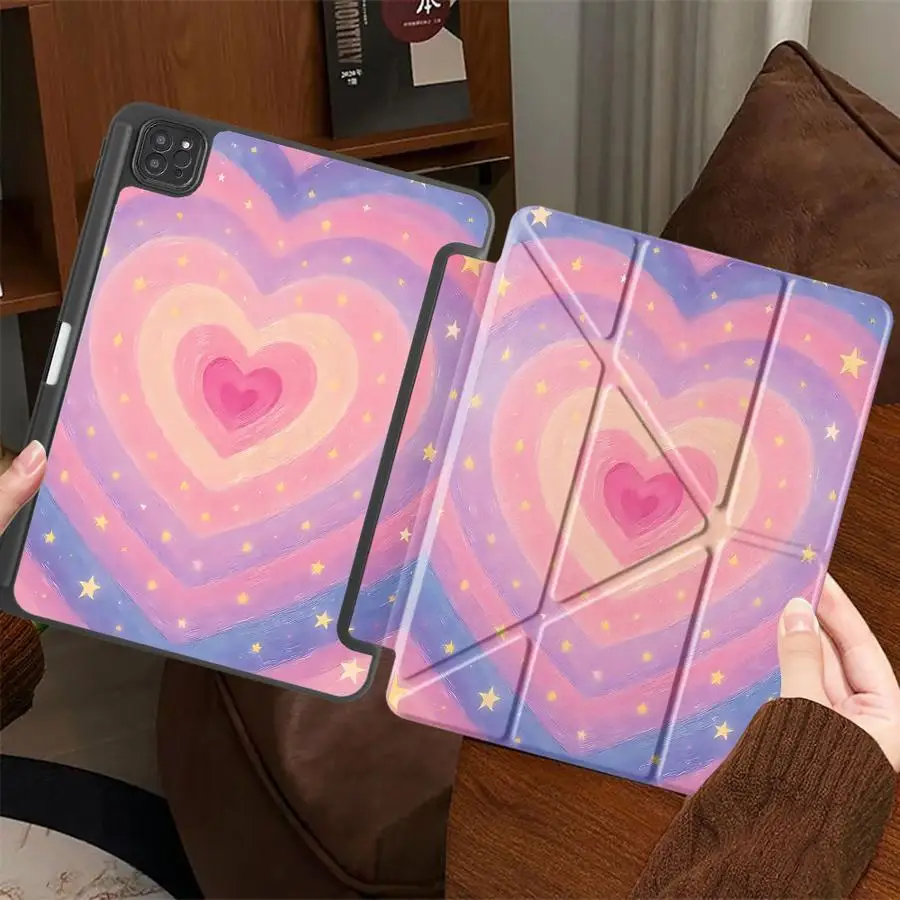 

Tablet Case For iPad Pro 2025 Air 4 5 M3 M2 M4 11inch Mini 6 7 Pro 11th 10th 9th 8th 7th 12.9inch Holder Cover Pink Heart