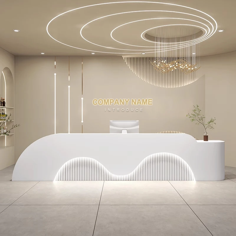 

Высококачественный современный деревянный дизайн на заказ, коммерческий офисный стол для приема, выдвижной для офисных столов в салоне, компании, бара, магазине