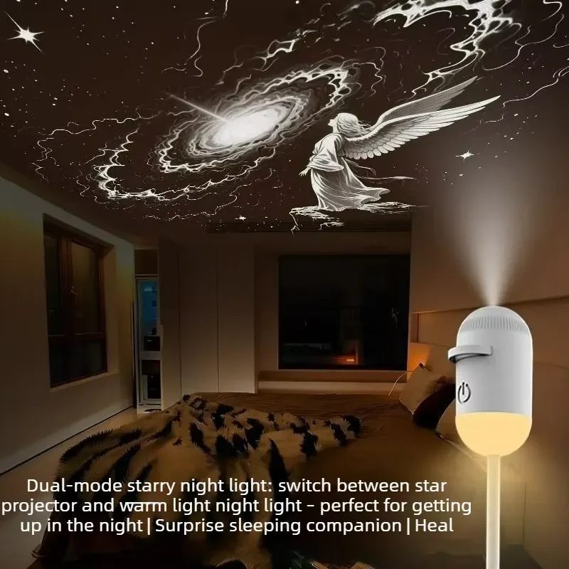 Mini 2 in 1 Galaxy Star Projector Night Light USB Powered Modern Simple Design Ambient Lamp for Bedroom Sleep Aid Starry Sky