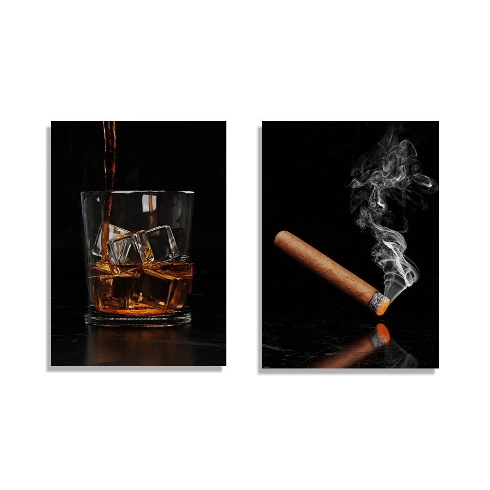 Whiskey and Cigar Cigarette Image Painting, Nordic Posters and Prints, Bar, Pub and Kitchen Wall Decor Art Posters
