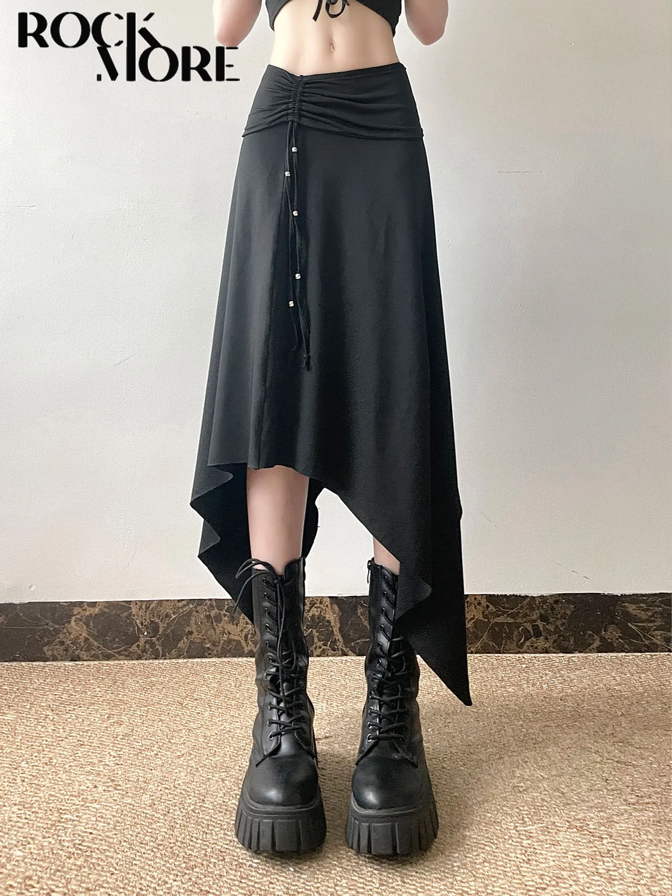 

Rockmore Casual Drawstring Irregular Midi Skirt Y2K Aesthetics Low Waist Skirts Slim Party Skirt Grunge Fairycore Clothes Women