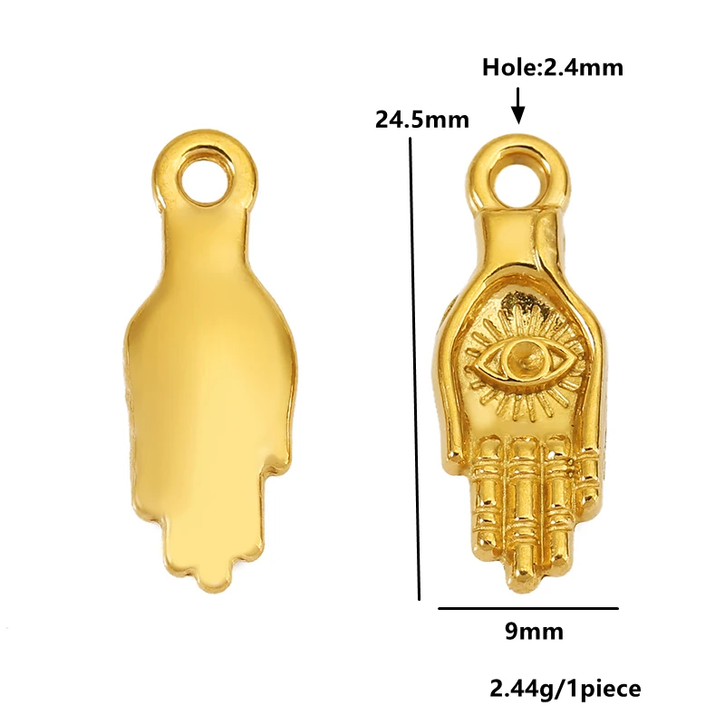 5pcs Stainless Steel Palm Eyes Hand Heart Charms Gold Plating for Women Bracelet Necklace Pendant DIY Jewelry Gift Supplies view 3