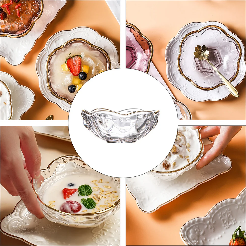 

1Pcs Crystal Clear Ice-Cream Bowl Glass Thickened Hexagon Base Salad Dessert Fruit Salad Tableware Ice-Cream Bowl
