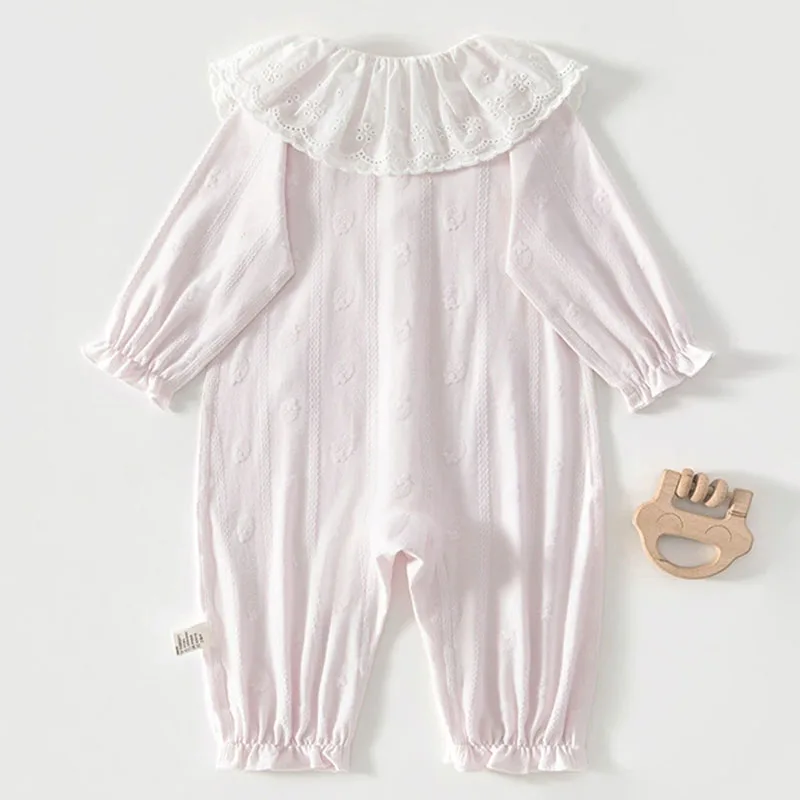2026 Summer Toddler Girl Clothes Korean Cute Peter Pan Collar Cotton Long Sleeve Pink Soft Rompers Baby Items Newborn Stuff B480