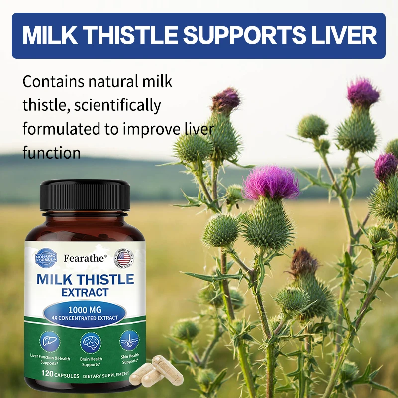 Milk Thistle Extract 1000mg Capsules, Natural Antioxidant for Liver Function & Detox, Support Digestive Health & Lipid Balance