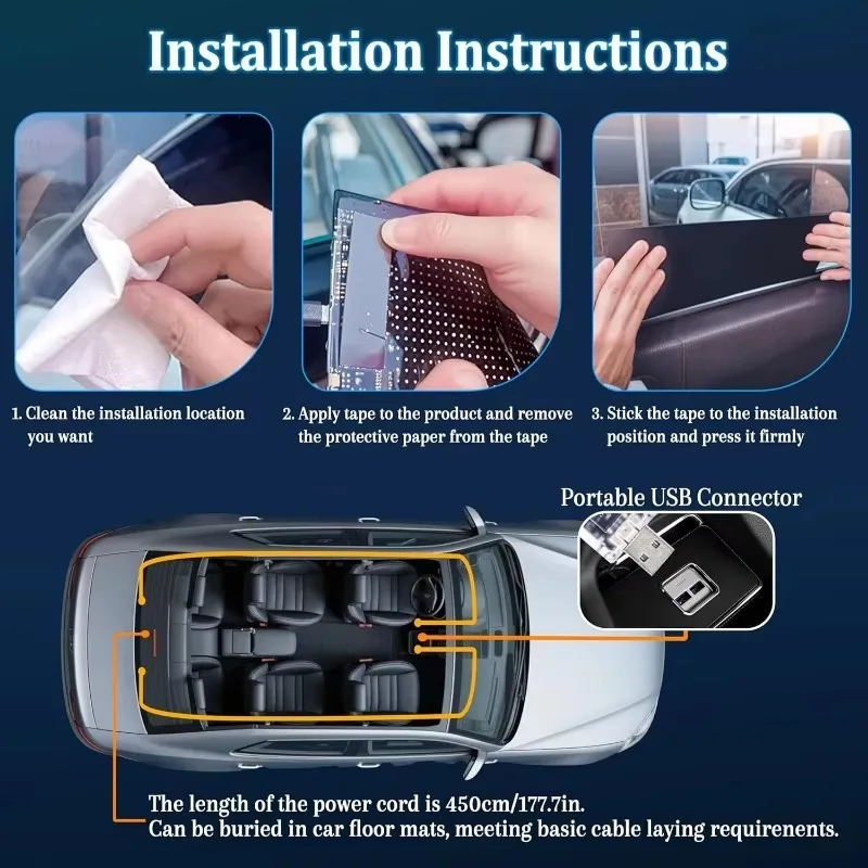 Panel de matriz LED, señal de alimentación USB, ojo del diablo, pantalla Flexible, Control por aplicación, iluminación programable DIY para accesorios de decoración de coche, 2 uds.