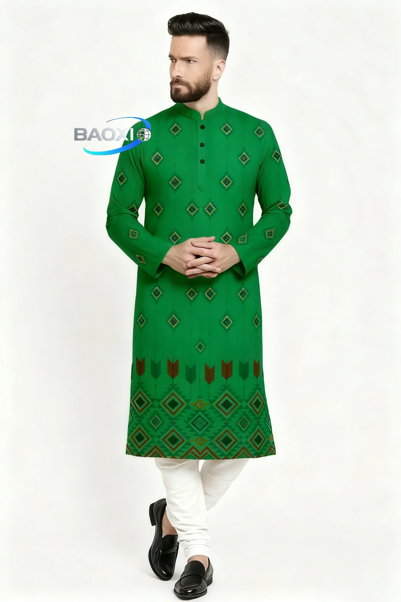 2026 abito lungo da uomo con colletto alla coreana stampato Kurta Gezha adatto a tutte le occasioni, come luoghi nuziali di fascia alta