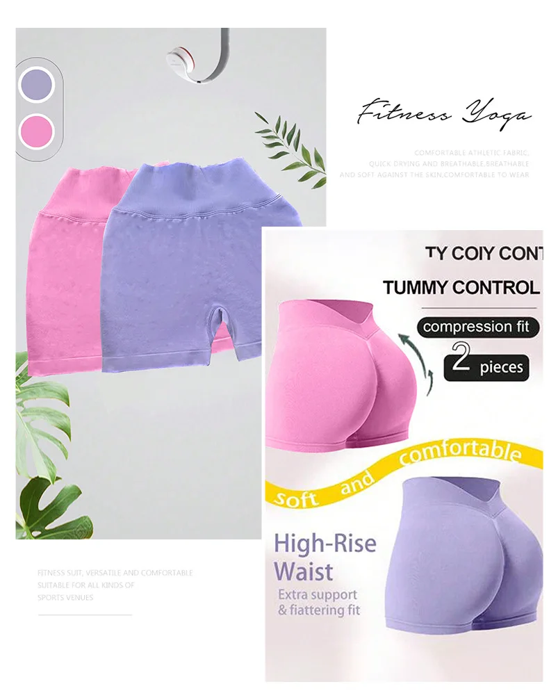 Damen Sommer V-Taille Yoga-Shorts Modische und Sexy Laufhose Fitness-Hose Hochelastische Hüftliftende Sportshorts – Detail 10