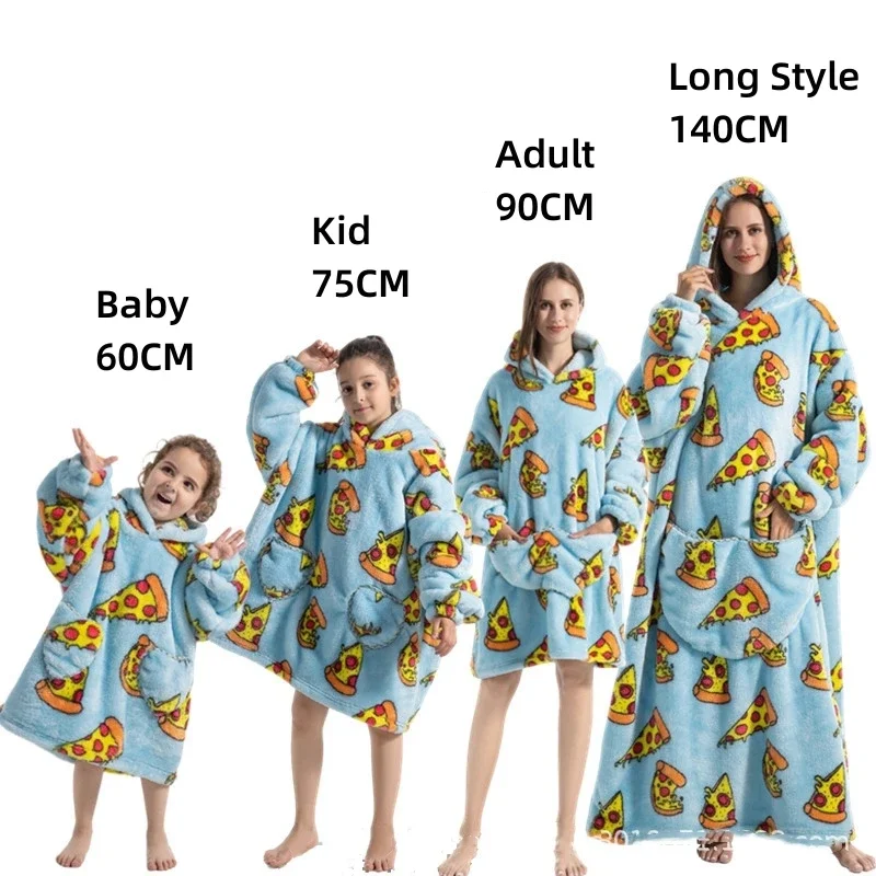 Cute Animal Warm Fleece Giant TV Blanket with Sleeves Pullover Adults Blankets Super Long Oversized Hoodies Blanket Sweatshirt