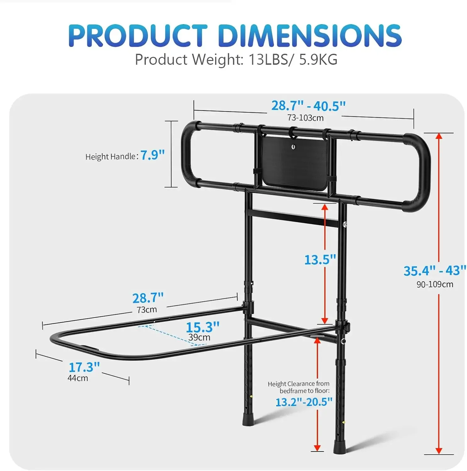 Bed Rails for Elderly Adults Safety - Adjustable Heights& Extendable Bed Side Rail, Foldable Bed Assist Bar, Heavy Duty