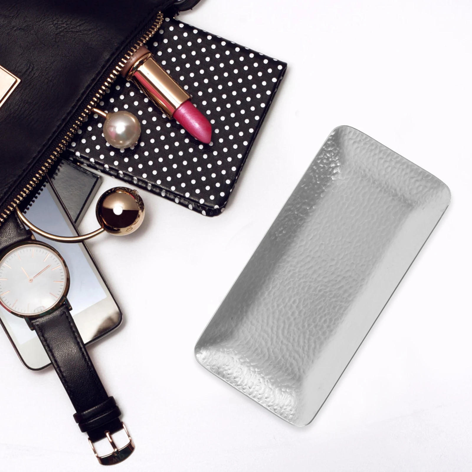 

Hammered Stainless Steel Tray Rectangular Storage Tray For Jewelry Cosmetics Snacks Fruits Towel Desktop Organizer Metal