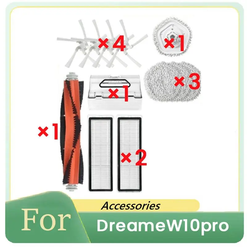 AT29-12 Pcs For Dreame W10 Pro Vacuum Cleaner Accessories Kit Main Side Brush Filter Mop Cleaner Parts Replacement