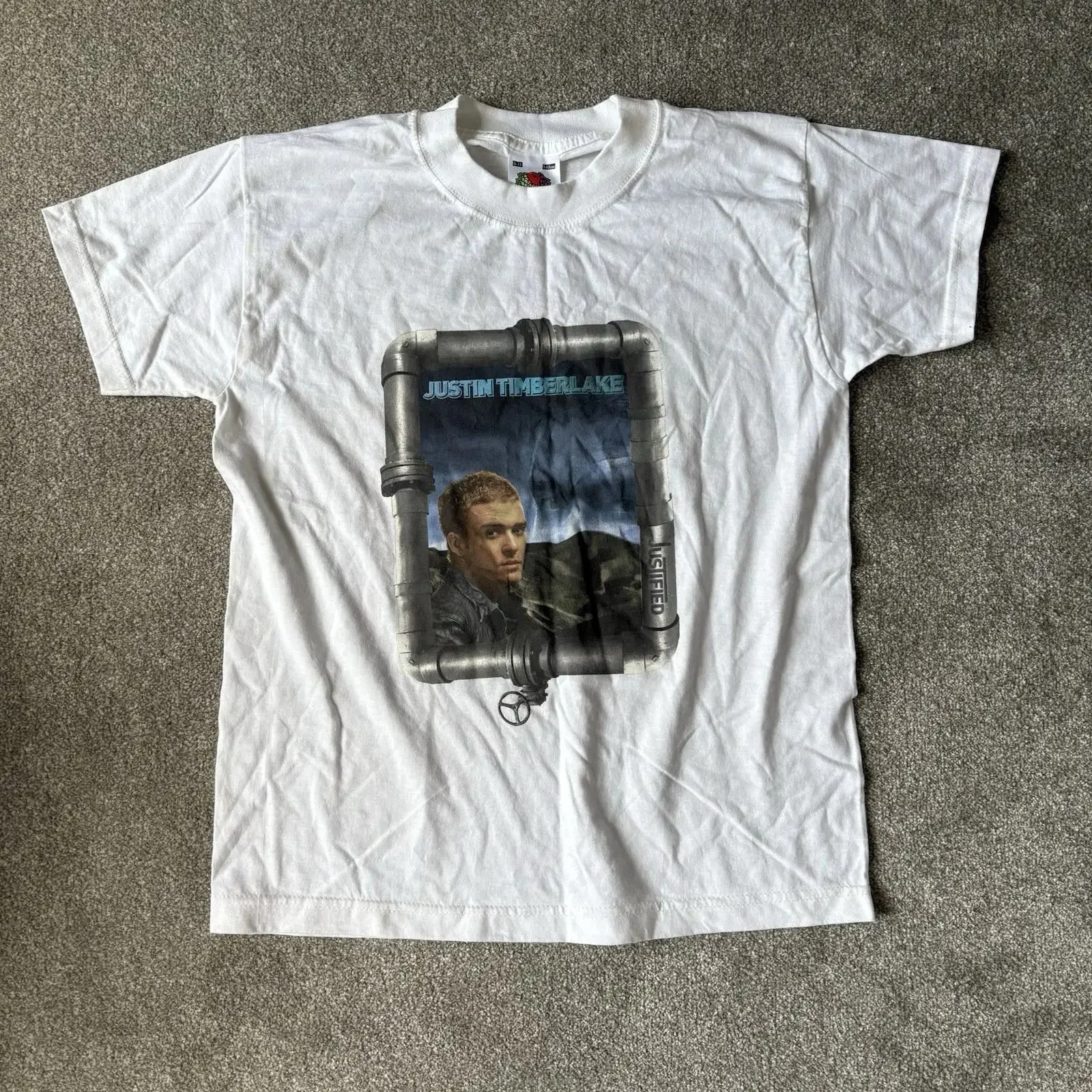 Justin Timberlake Justified 2002 Original tour t shirt size XS S vintage Washed Casual Top For Everyday Wear Versatile Unisex