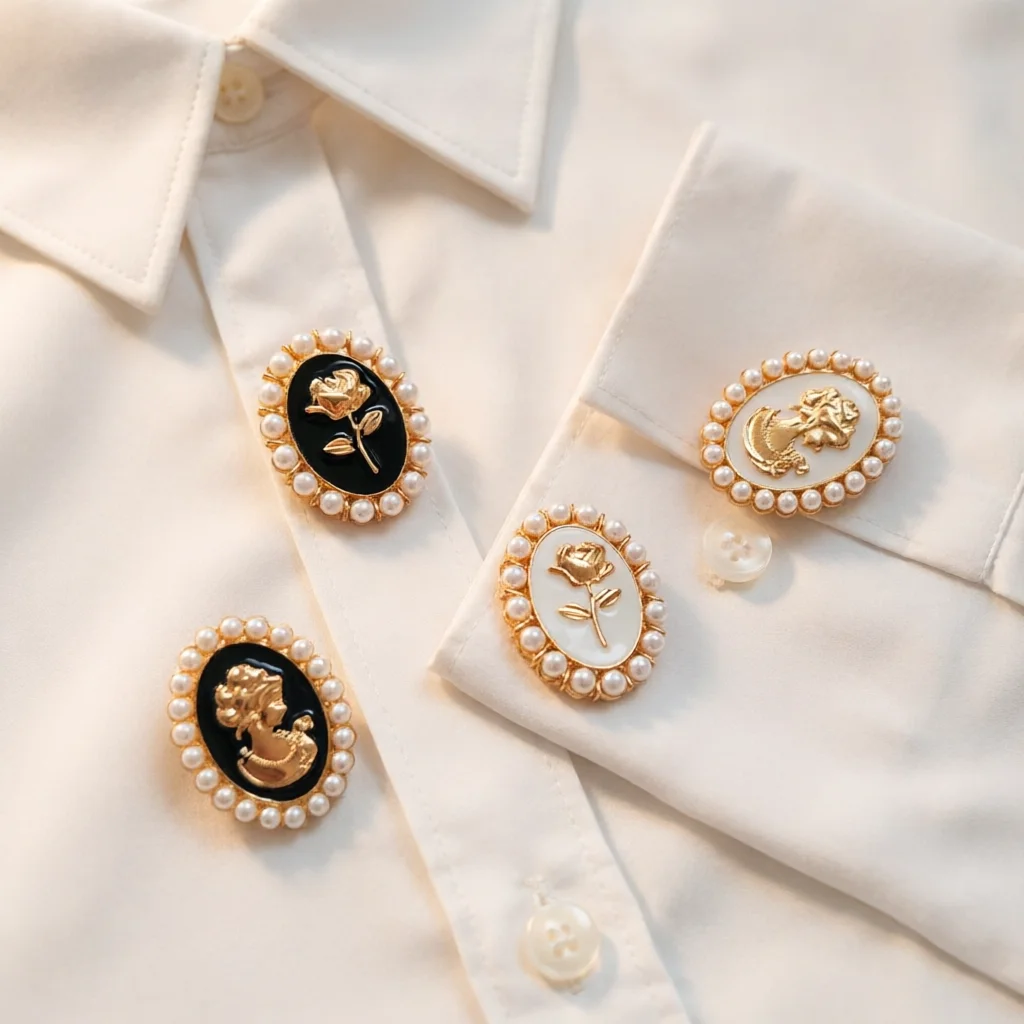 4 pièces de couvre-boutons élégants en métal classique avec perles pour la décoration de vêtements DIY, boutons décoratifs en alliage pour chemises et manches