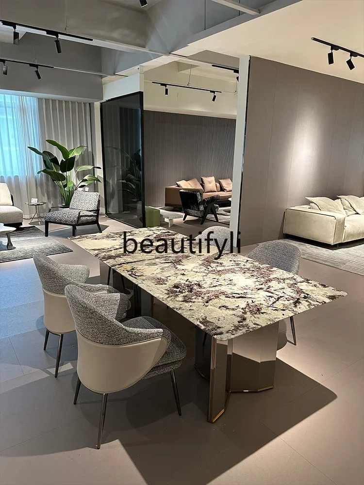

Rectangle dining table high-end villa large flat floor light luxury household dining table and chair combination