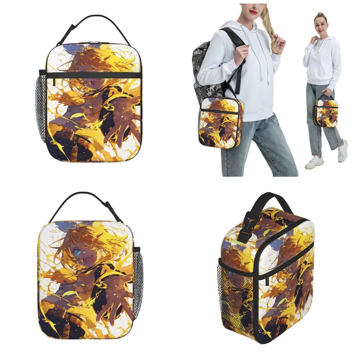 حقيبة غداء معزولة من Kagamine Rin، قابلة لإعادة الاستخدام   حاوية غداء مانغا كبيرة الحجم، صندوق غداء للفتيات والأولاد والكلية في الهواء الطلق