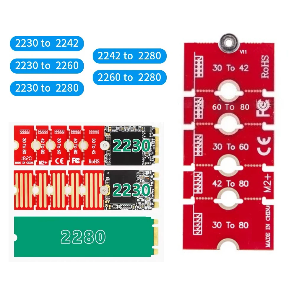 M.2 SSD Extension Adapter M2 Solid-state Drive 2230 2242 2260 to 2280 Extension Bracket Card Riser Transfer Convert