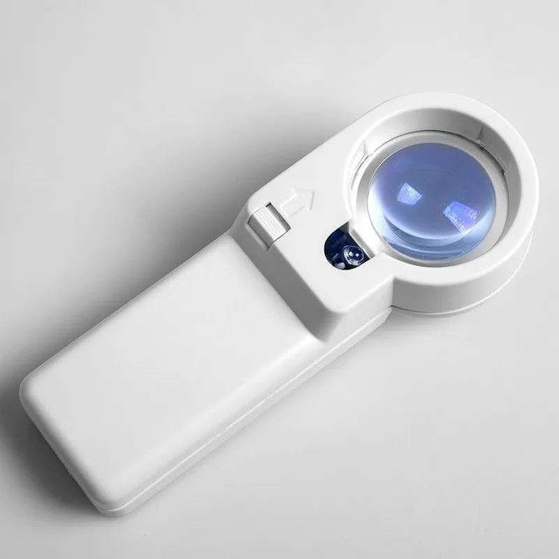Handheld 35mm Optical Glass Aspheric Lens Illuminated Newspaper Reading Magnifier Magnifying Glass with Light 10x Jewelry Loupe