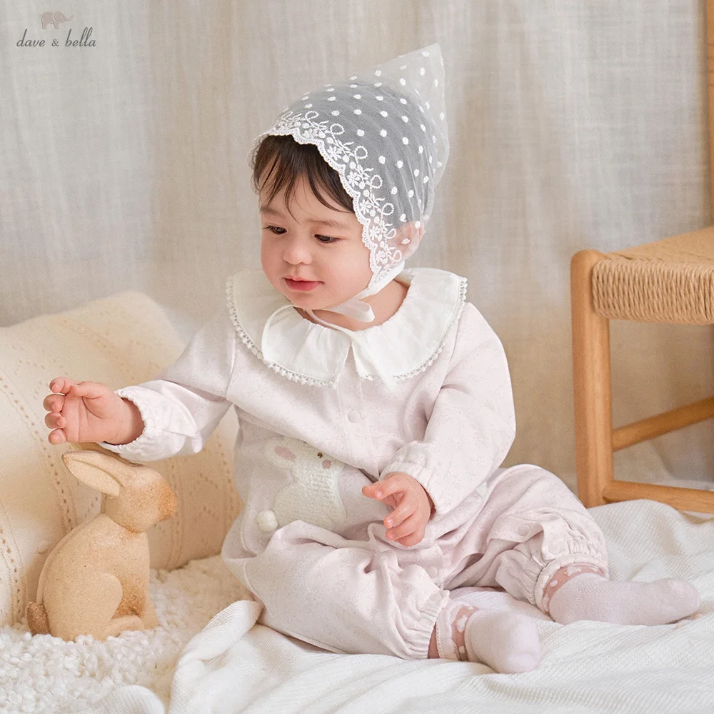 Dave Bella Jumpsuit Newborn Clothes Autumn Baby Girls Romper Creeper Spring Pure Cotton Sweet Rabbit Children Fashion DB3263108