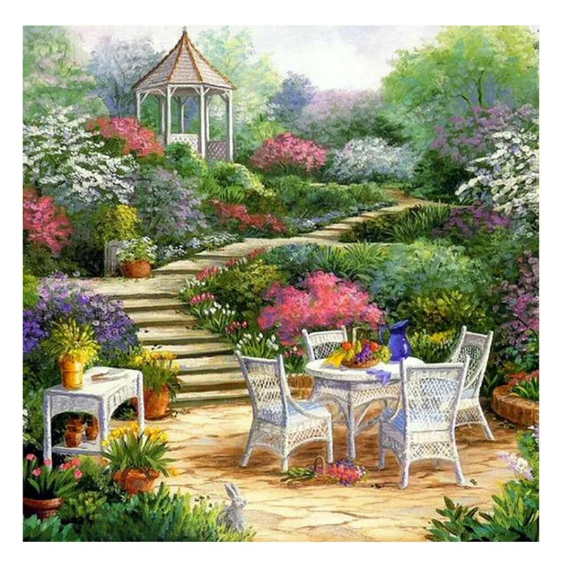 

DIY Diamond Painting Diamond Embroidery Round Resin Diamond Cross Stitch Home Wall Decor 30X30cm,Garden Afternoon Tea